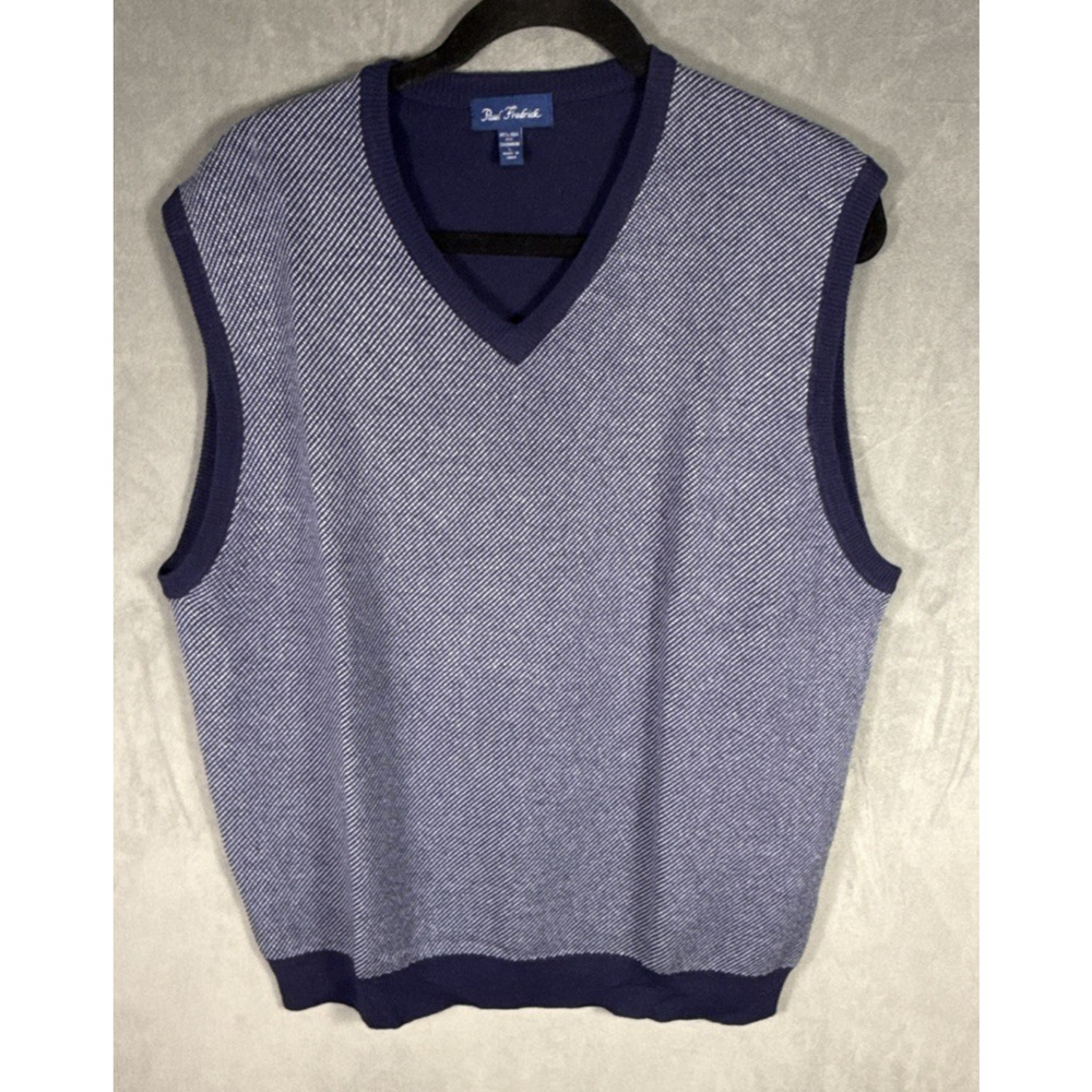 Paul Fredrick Silk Cashmere Blend Sweater‎ Vest Mens Large Blue V-Neck Golf L